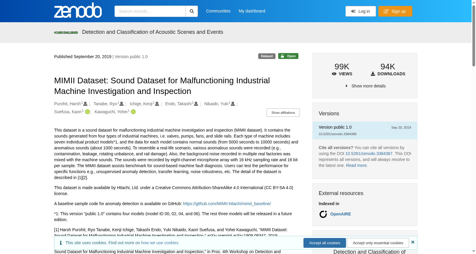 MIMII Dataset: Sound Dataset for Malfunctioning Industrial Machine Investigation and Inspection 数据集图片