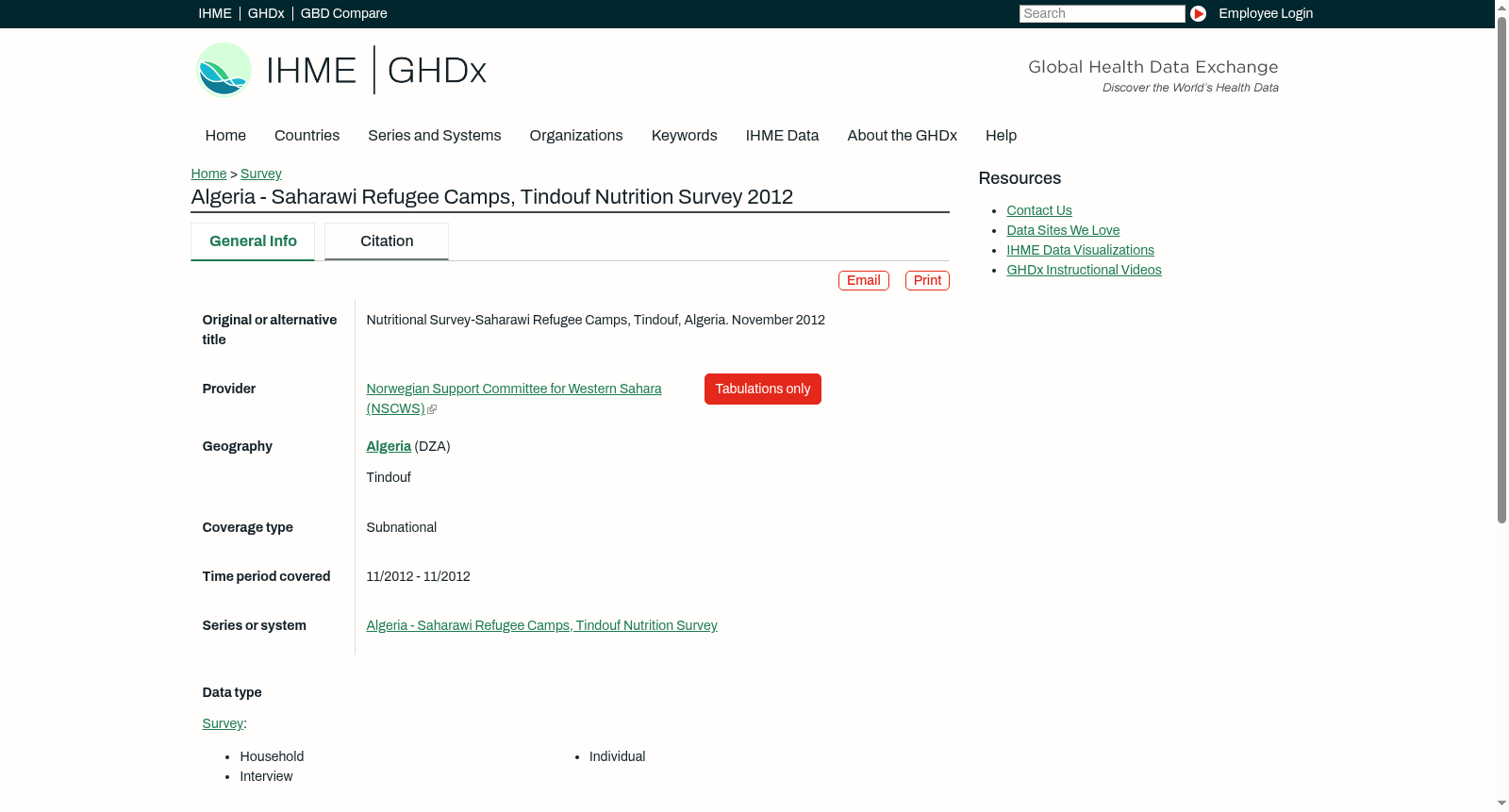 Algeria - Saharawi Refugee Camps, Tindouf Nutrition Survey 2012 数据集图片