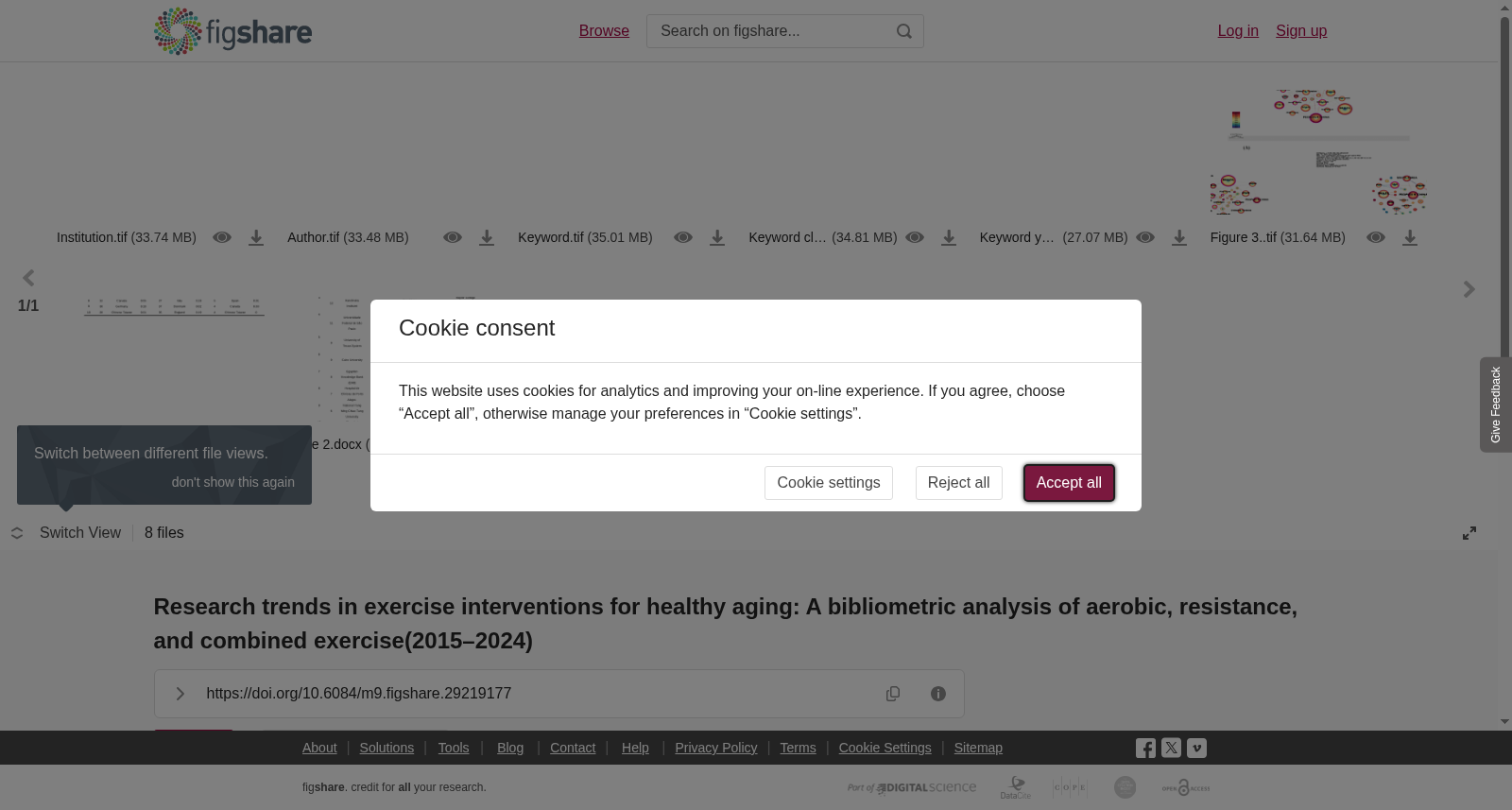 <b>Research </b><b>t</b><b>rends in </b><b>e</b><b>xercise </b><b>i</b><b>nterventions for </b><b>h</b><b>ealthy </b><b>a</b><b>ging: A </b><b>b</b><b>ibliometric </b><b>a</b><b>nalysis of </b><b>a</b><b>erobic, </b><b>r</b><b>esistance, and </b><b>c</b><b>ombined </b><b>exercise</b><b>(2015–2024)</b> 数据集图片