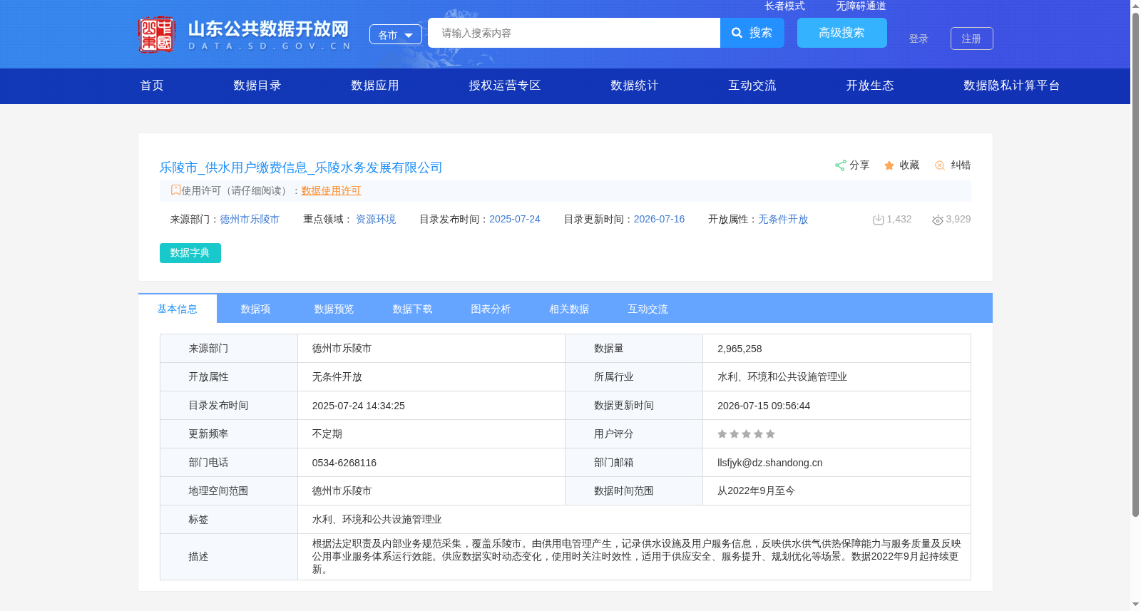乐陵市_供水用户缴费信息_乐陵水务发展有限公司 数据集图片