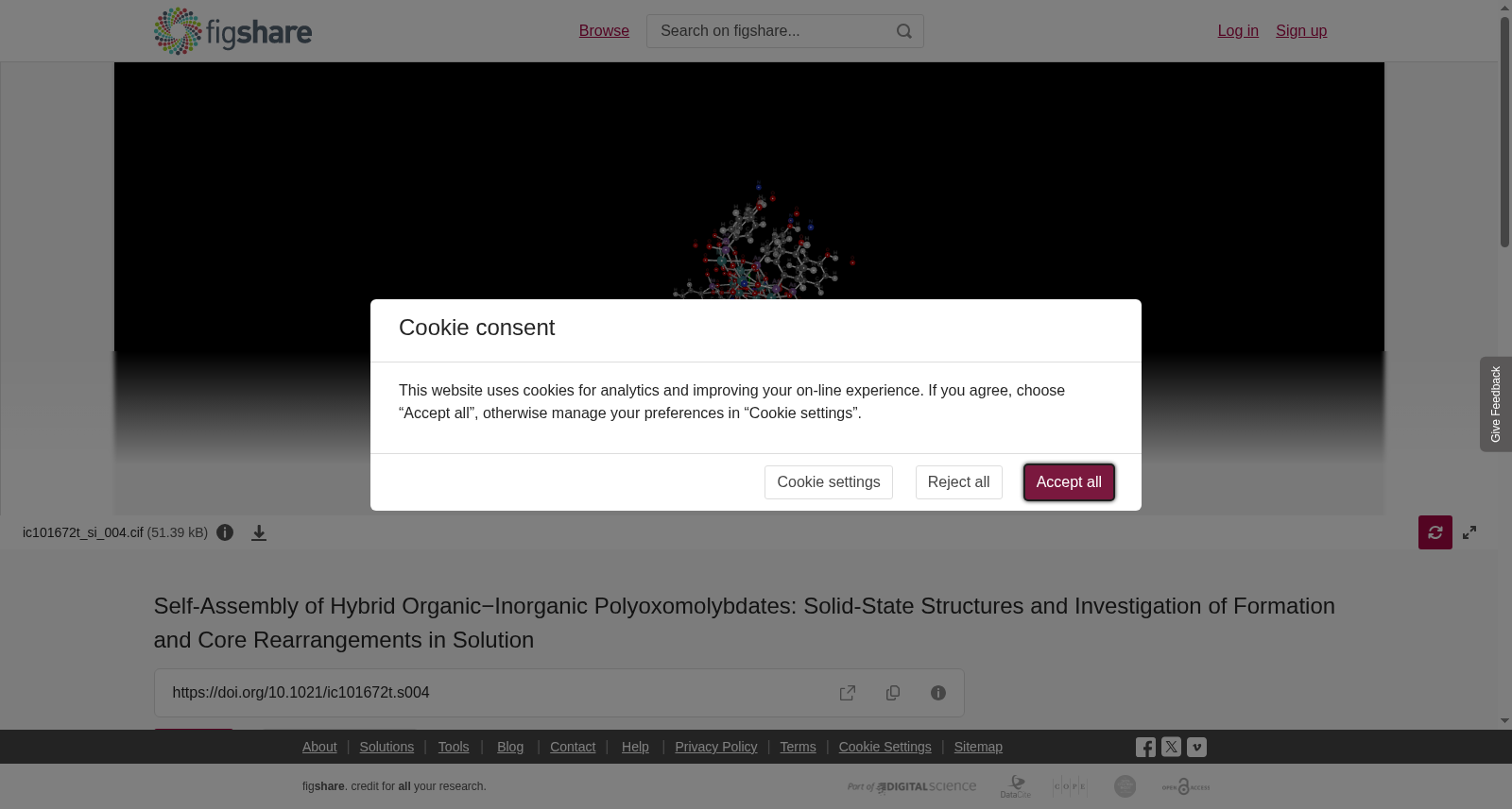 Self-Assembly of Hybrid Organic−Inorganic Polyoxomolybdates: Solid-State Structures and Investigation of Formation and Core Rearrangements in Solution 数据集图片
