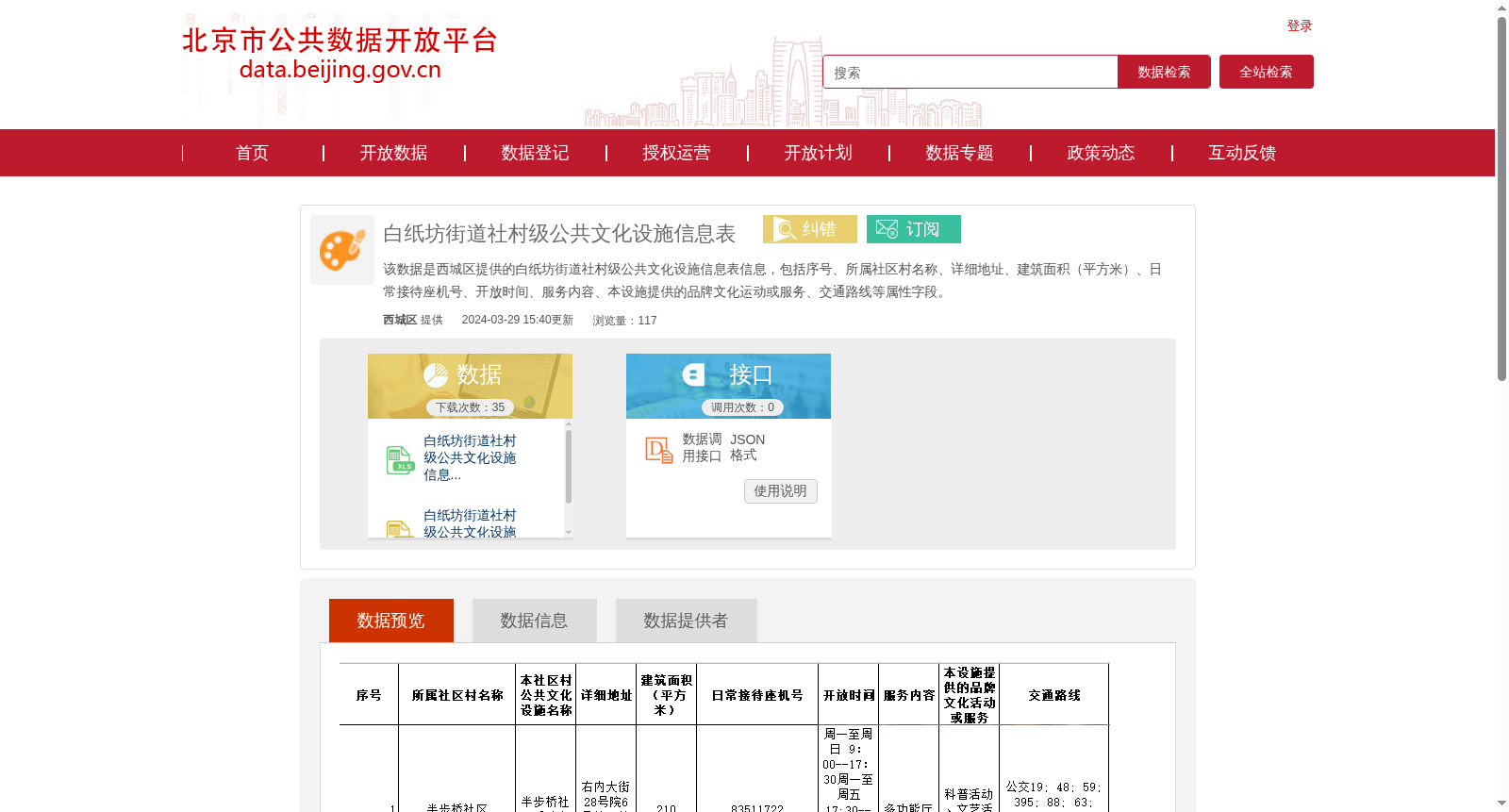 白纸坊街道社村级公共文化设施信息表 数据集图片