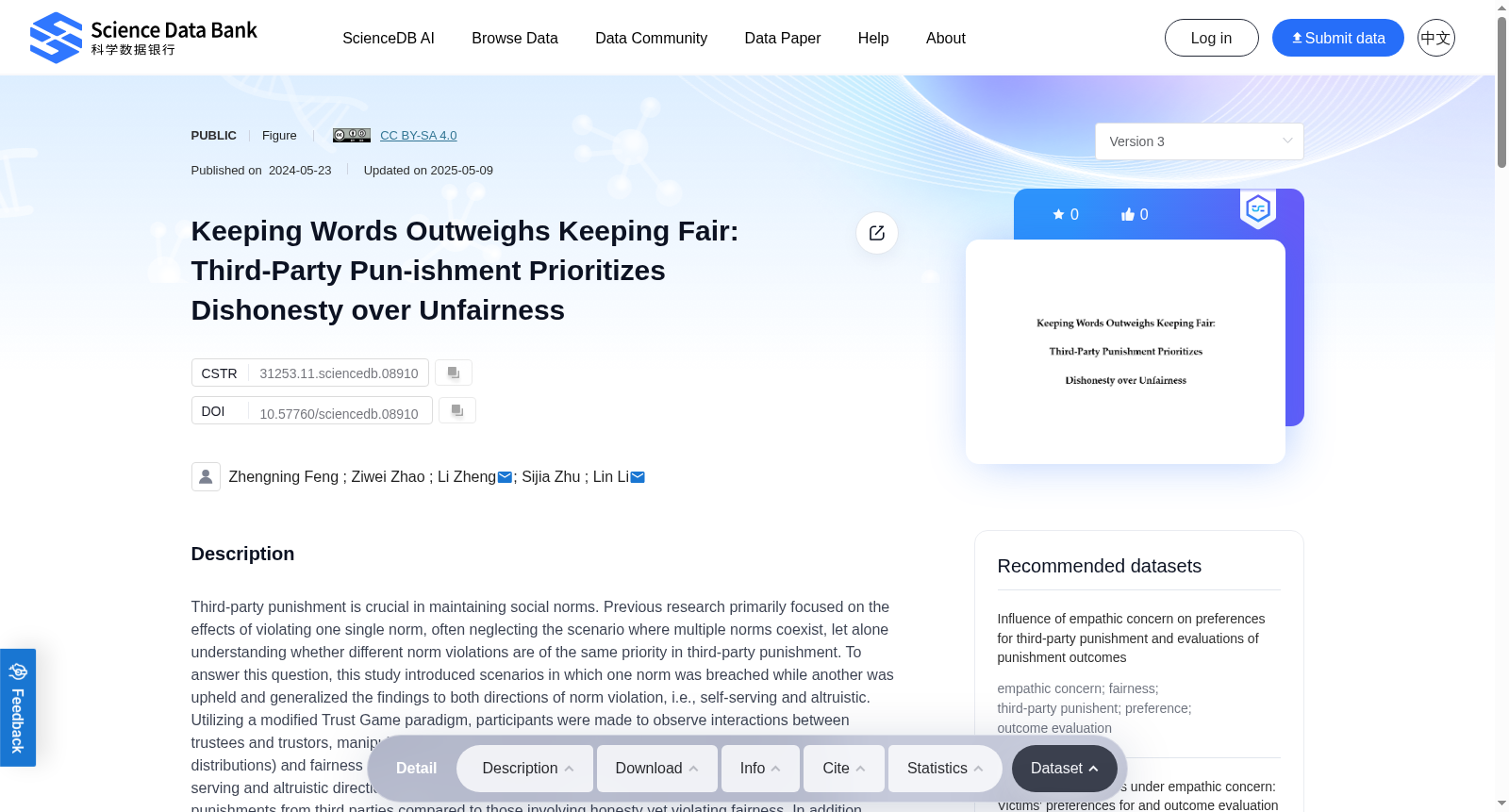 Keeping Words Outweighs Keeping Fair: Third-Party Pun-ishment Prioritizes Dishonesty over Unfairness 数据集图片