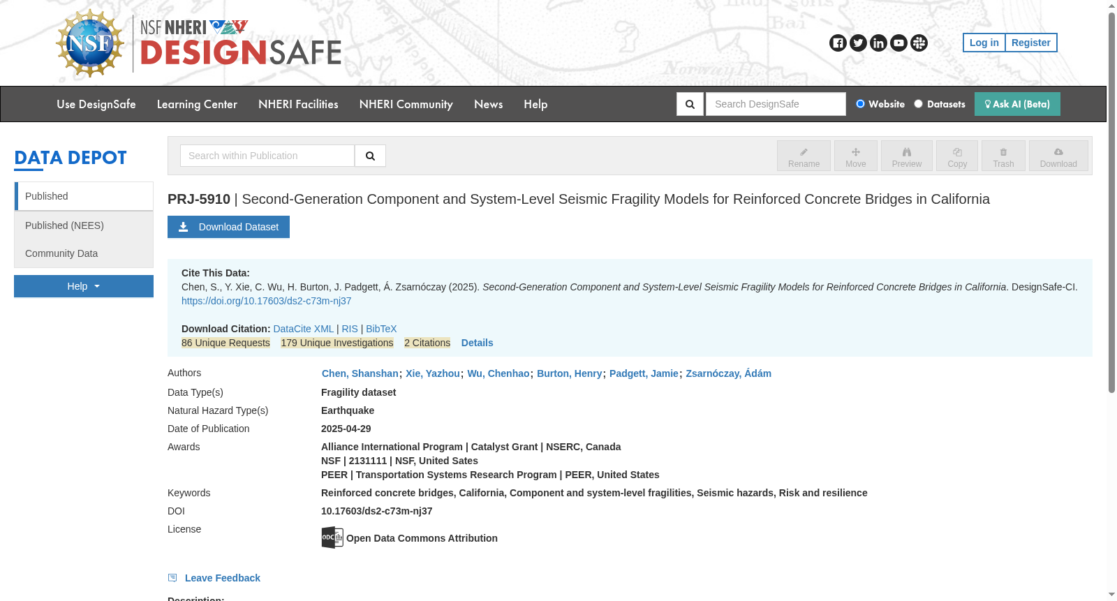 Second-Generation Component and System-Level Seismic Fragility Models for Reinforced Concrete Bridges in California 数据集图片