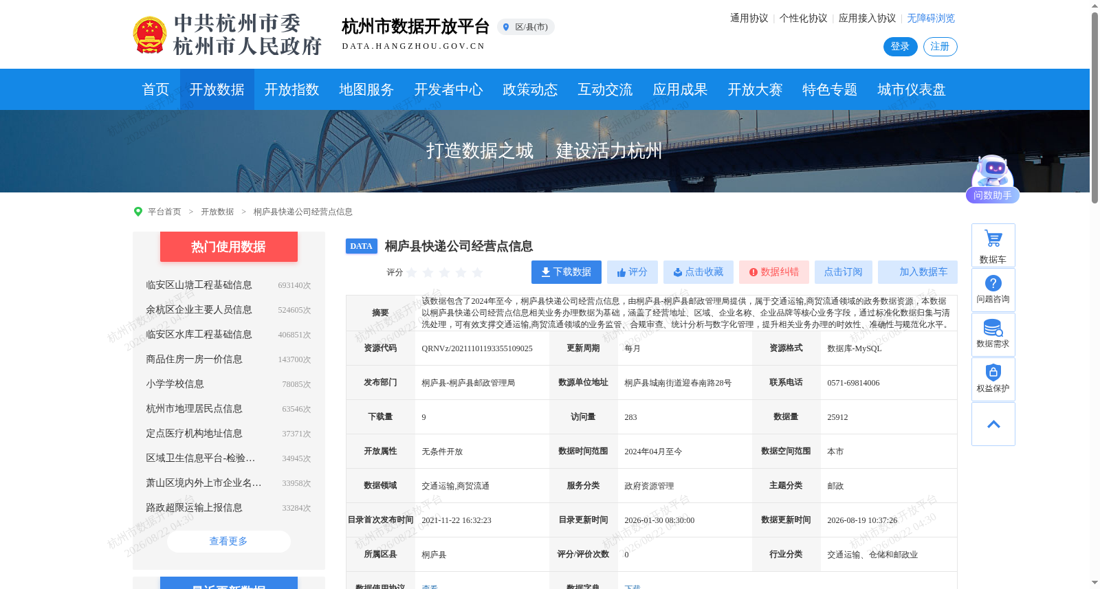 桐庐县快递公司经营点信息 数据集图片