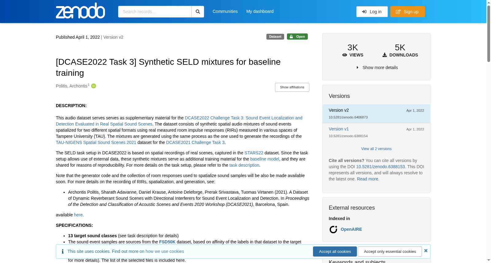 [DCASE2022 Task 3] Synthetic SELD mixtures for baseline training 数据集图片