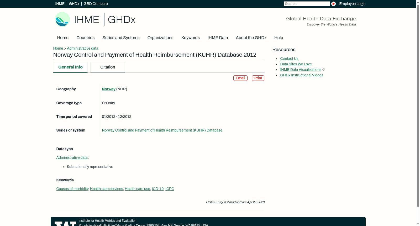 Norway Control and Payment of Health Reimbursement (KUHR) Database 2012 数据集图片