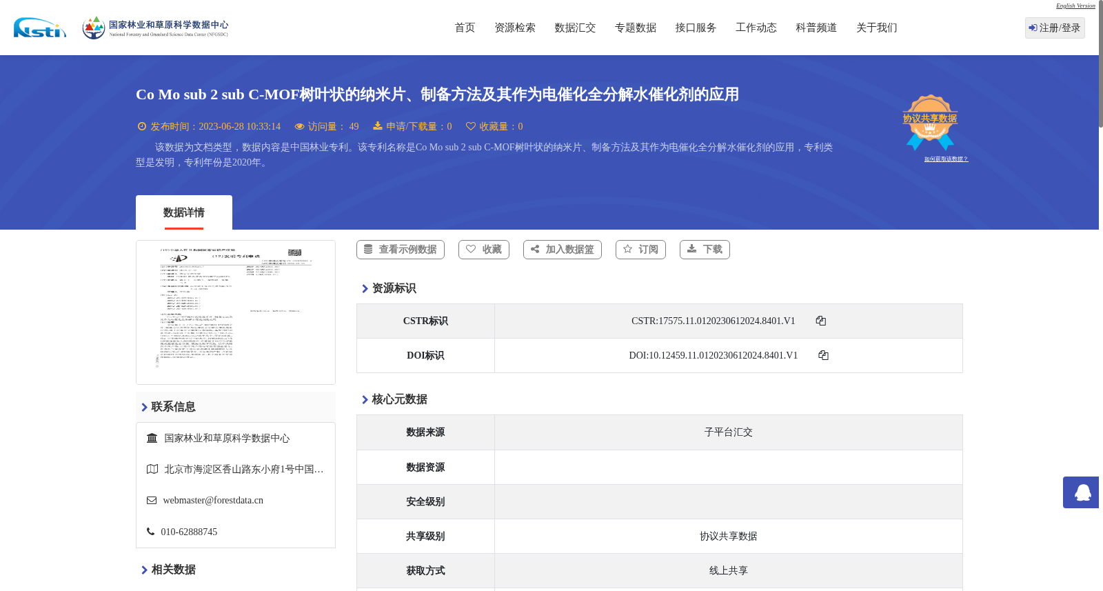 Co Mo sub 2 sub C-MOF树叶状的纳米片、制备方法及其作为电催化全分解水催化剂的应用 数据集图片
