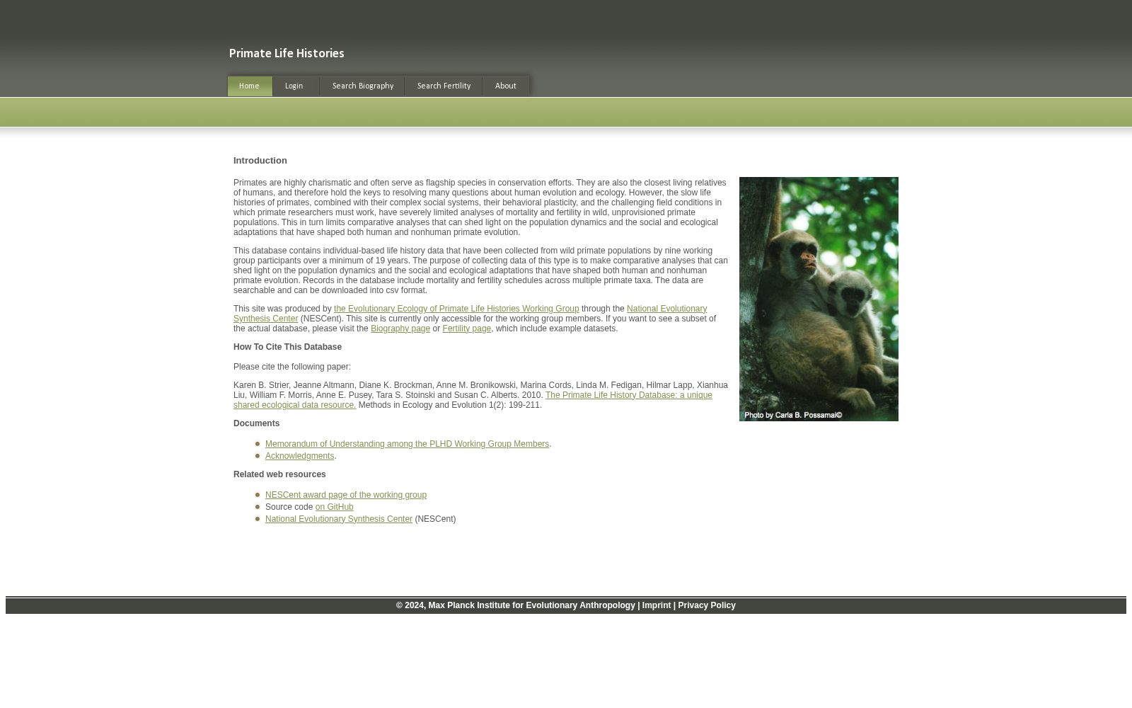 Primate Life Histories database 数据集图片