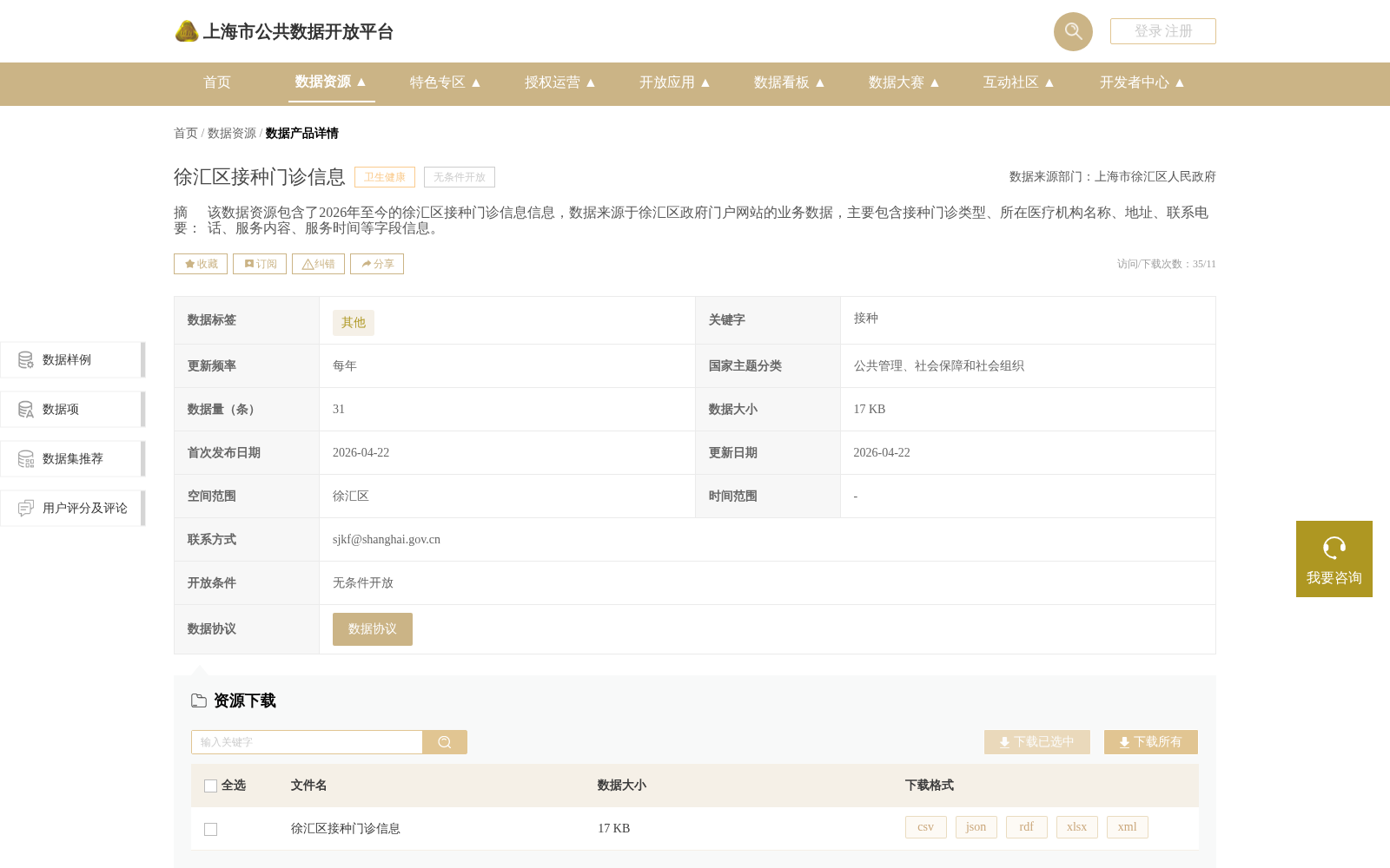 徐汇区接种门诊信息 数据集图片