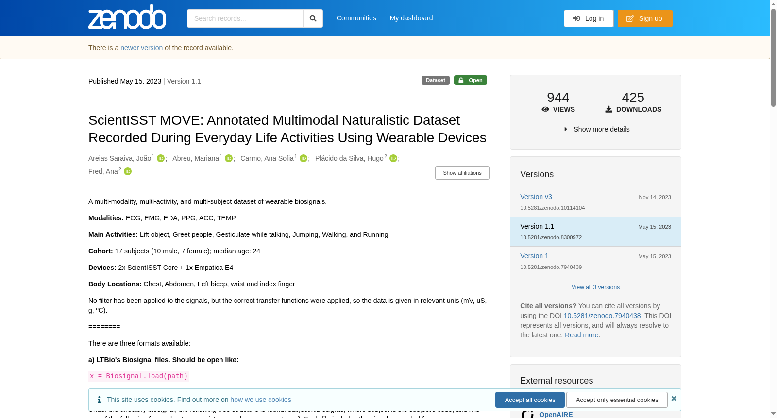 ScientISST MOVE: Annotated Multimodal Naturalistic Dataset Recorded During Everyday Life Activities Using Wearable Devices 数据集图片