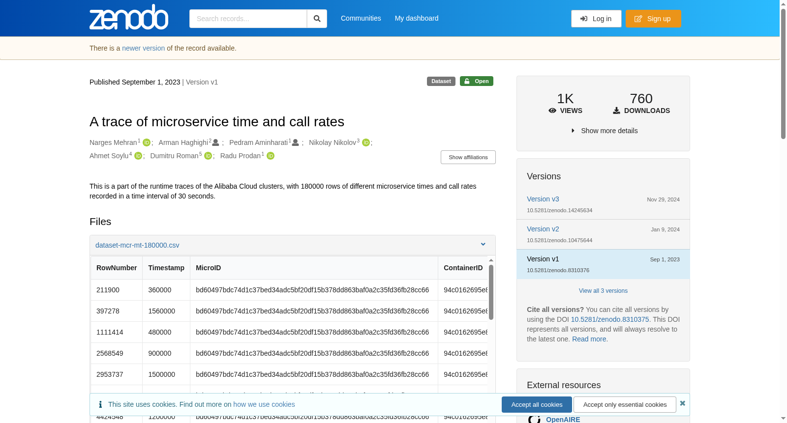 A trace of microservice time and call rates 数据集图片