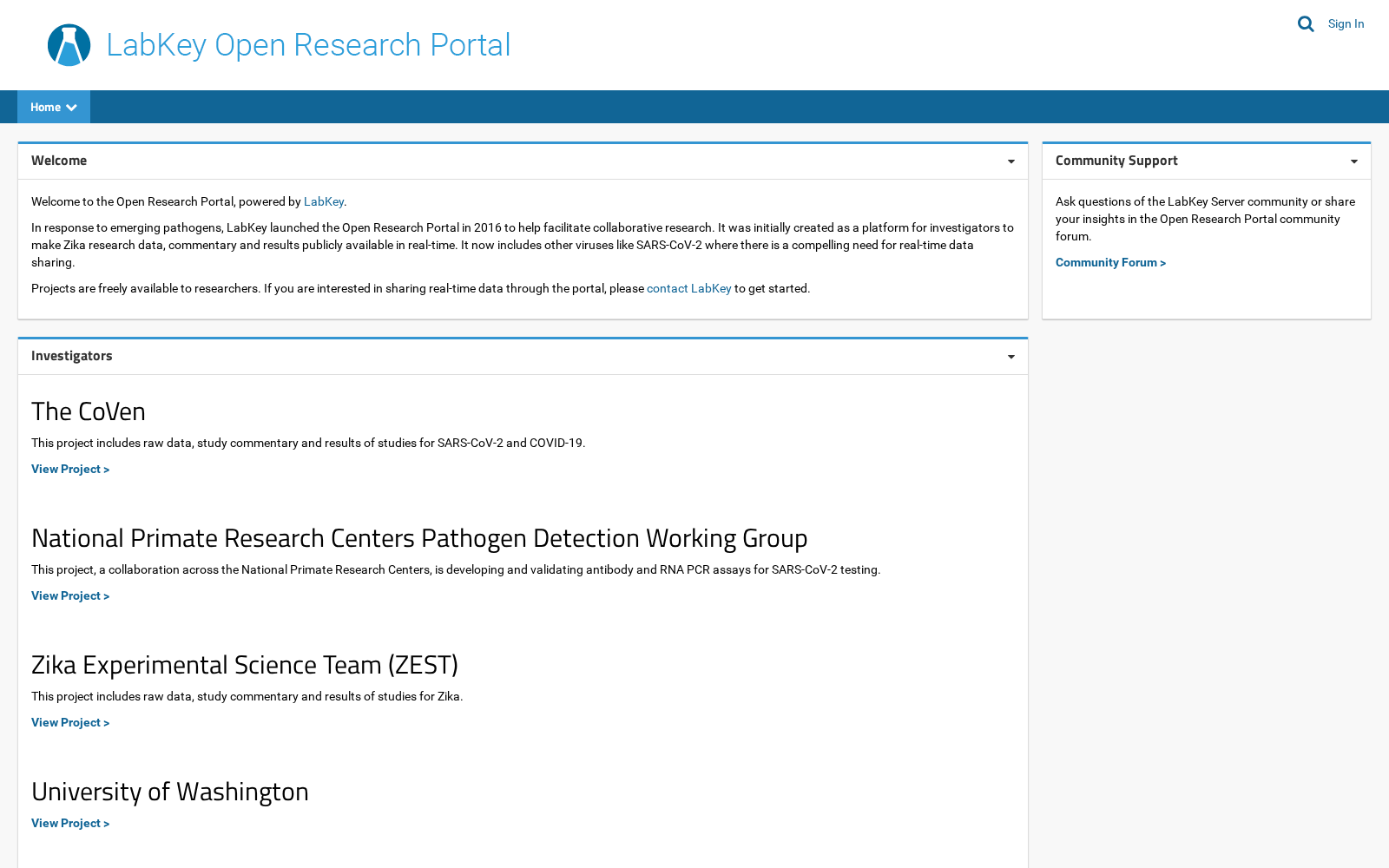 LabKey Open Research Portal 数据集图片