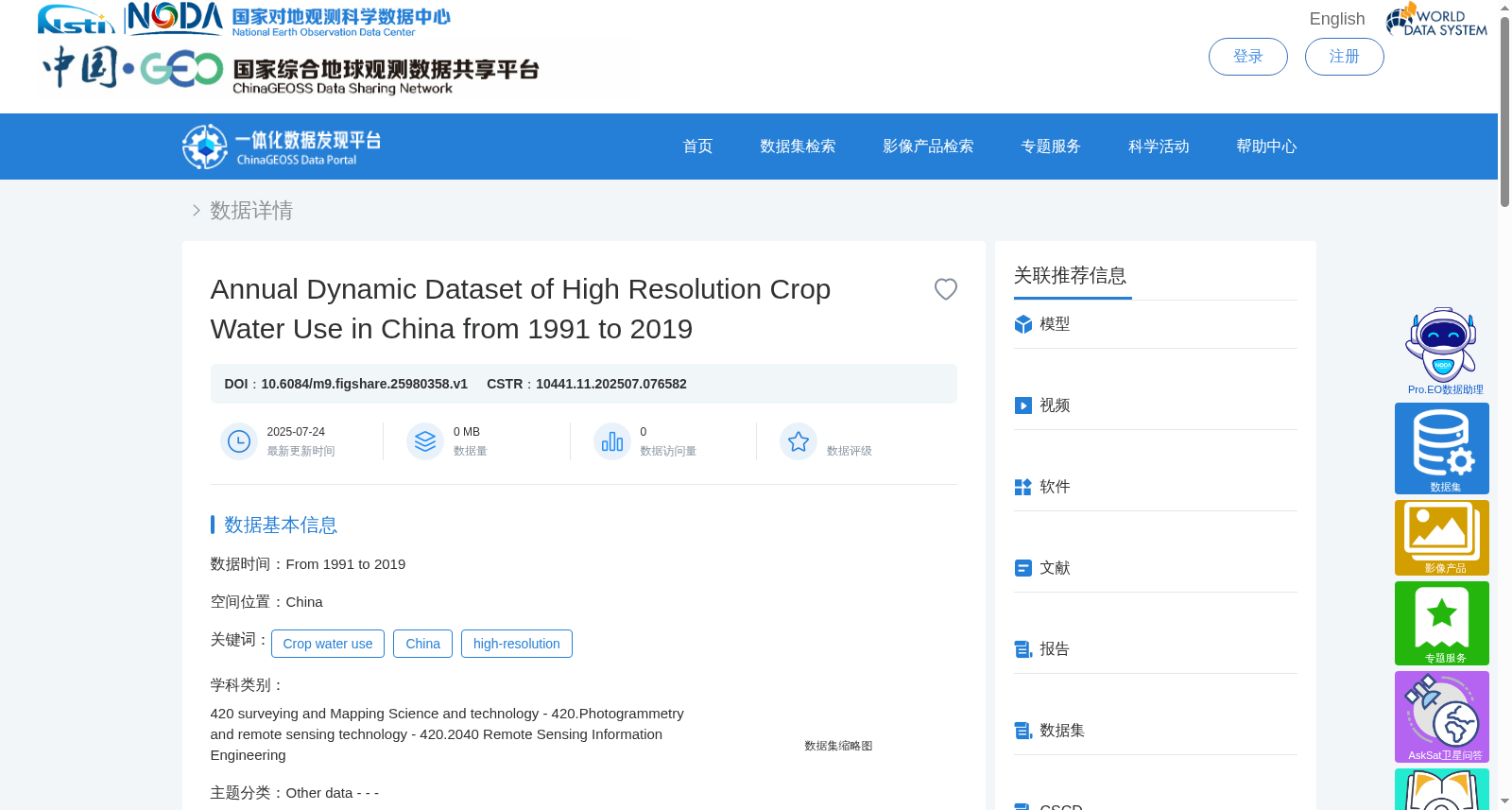1991年至2019年中国高分辨率农作物用水年度动态数据集 数据集图片