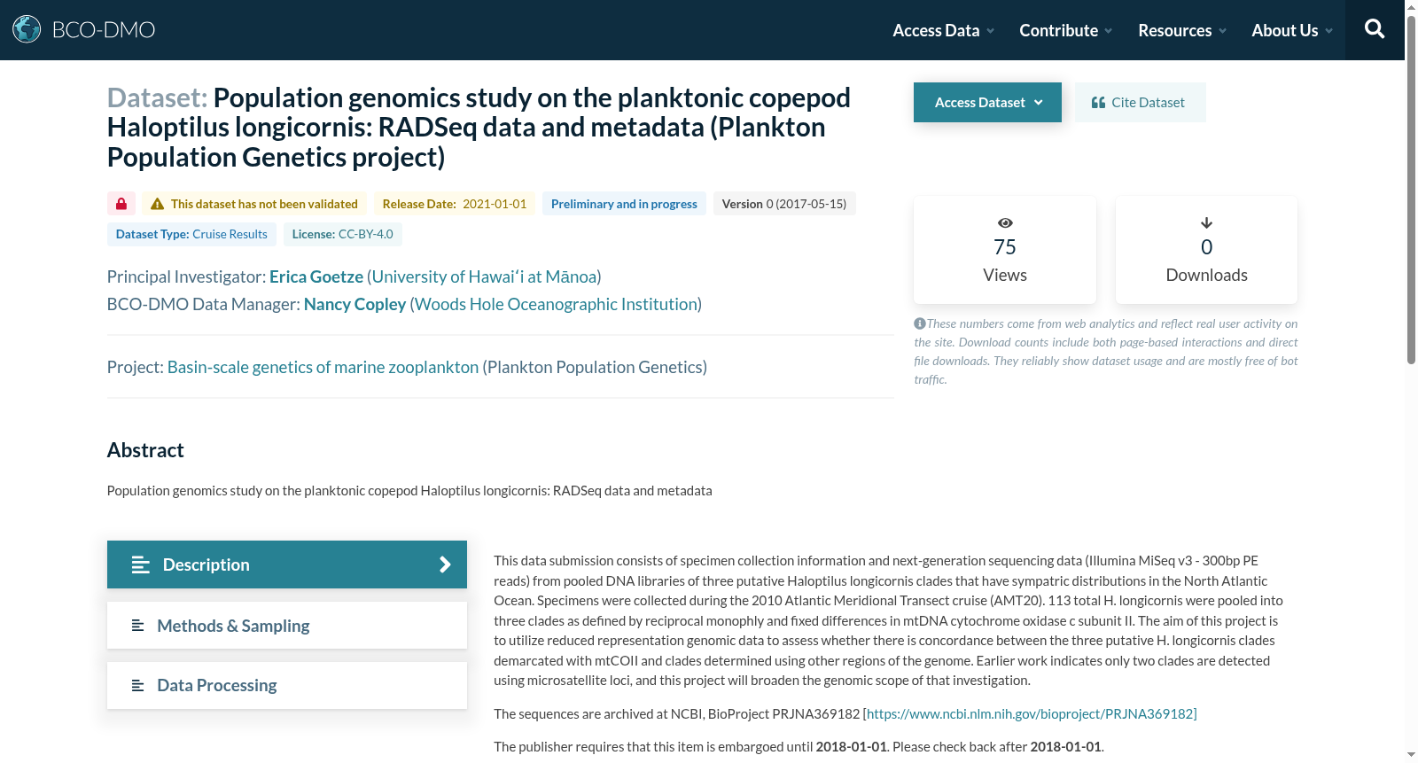 Population genomics study on the planktonic copepod Haloptilus longicornis: RADSeq data and metadata (Plankton Population Genetics project) 数据集图片