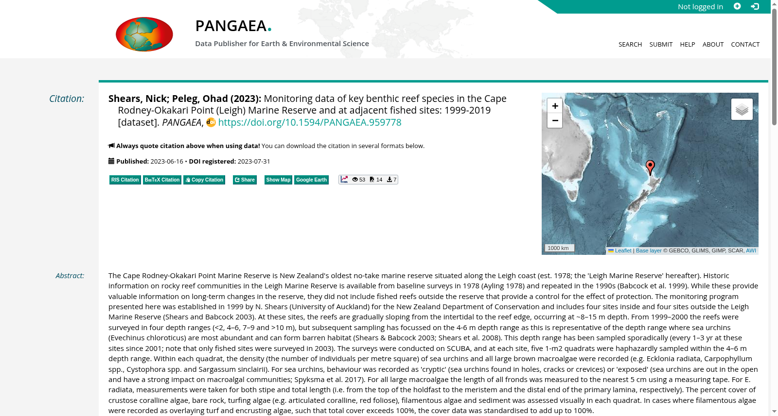 Monitoring data of key benthic reef species in the Cape Rodney-Okakari Point (Leigh) Marine Reserve and at adjacent fished sites: 1999-2019 数据集图片