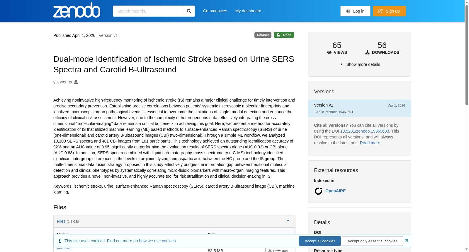 Dual-mode Identification of Ischemic Stroke based on Urine SERS Spectra and Carotid B-Ultrasound 数据集图片