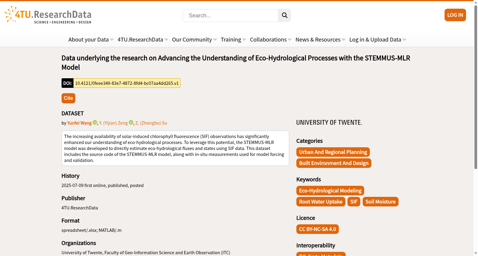 Data underlying the research on Advancing the Understanding of Eco-Hydrological Processes with the STEMMUS-MLR Model 数据集图片