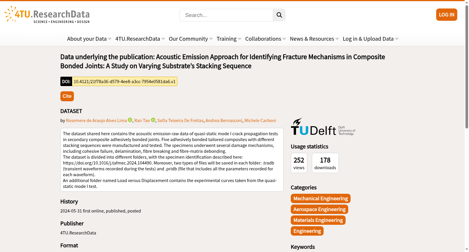 Data underlying the publication: Acoustic Emission Approach for Identifying Fracture Mechanisms in Composite Bonded Joints: A Study on Varying Substrate’s Stacking Sequence 数据集图片