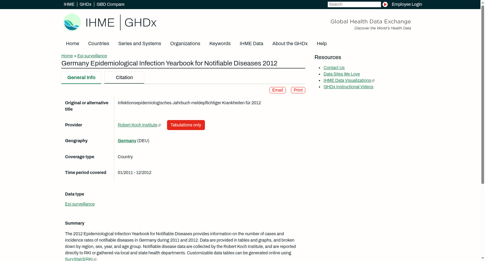 Germany Epidemiological Infection Yearbook for Notifiable Diseases 2012 数据集图片