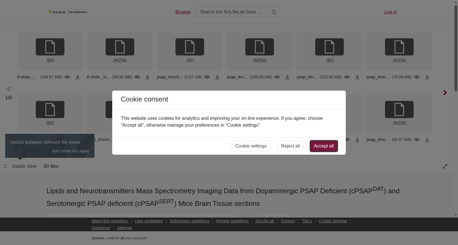 Lipids and Neurotransmitters Mass Spectrometry Imaging Data from Dopaminergic PSAP Deficient (cPSAP<sup>DAT</sup>) and Serotonergic PSAP deficient (cPSAP<sup>SERT</sup>) Mice Brain Tissue sections 数据集图片