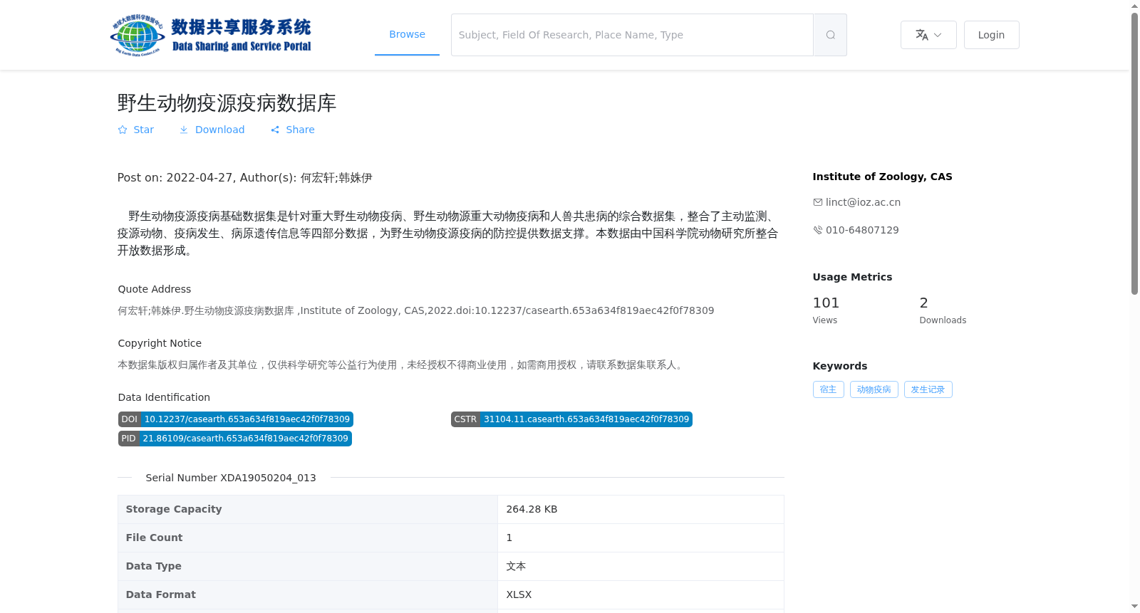 野生动物疫源疫病数据库 数据集图片