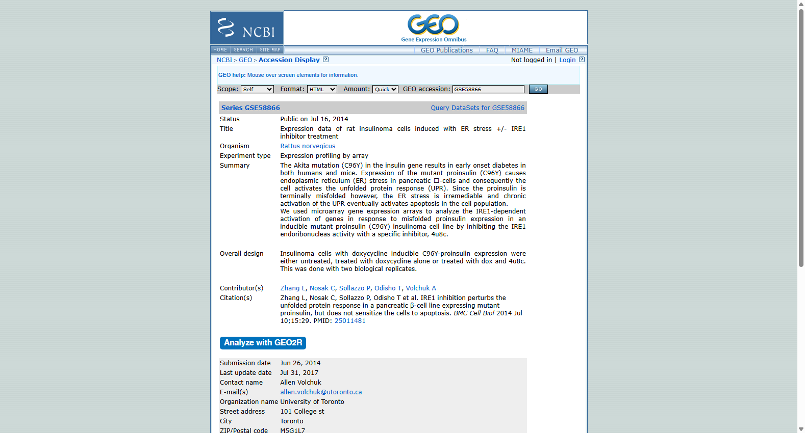 GSE58866 Expression data of rat insulinoma cells induced with ER stress