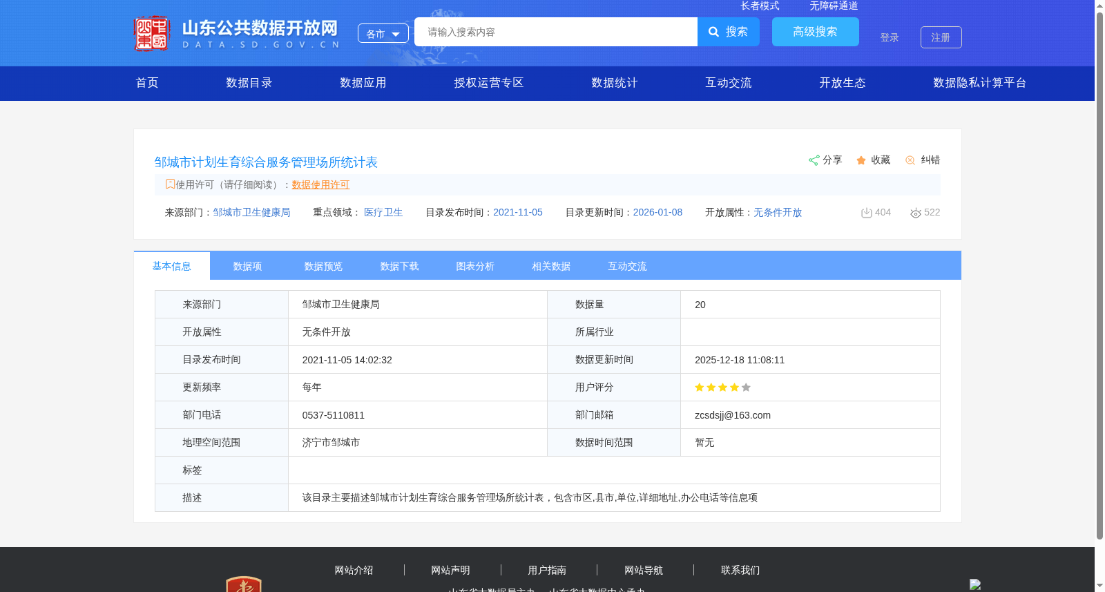 邹城市计划生育综合服务管理场所统计表 数据集图片
