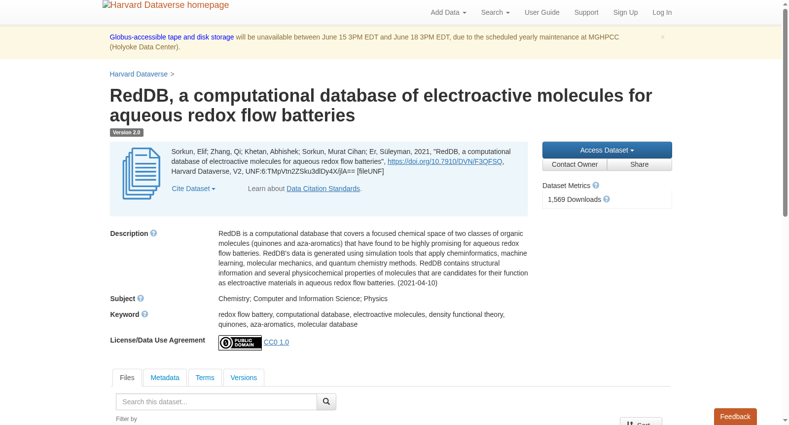 RedDB, a computational database of electroactive molecules for aqueous redox flow batteries 数据集图片