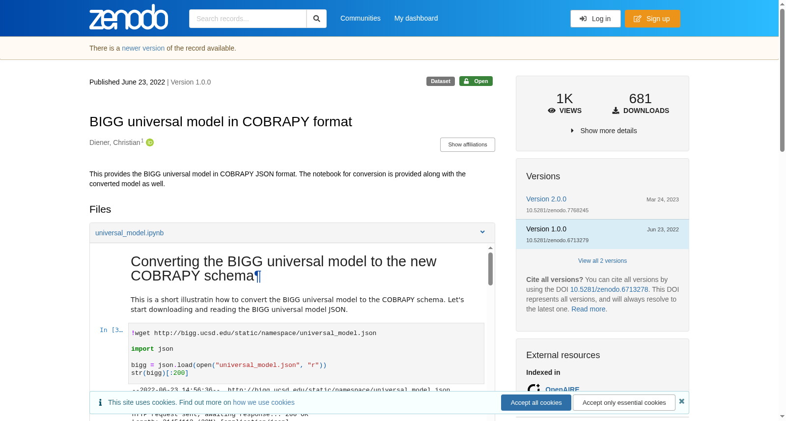 BIGG universal model in COBRAPY format 数据集图片
