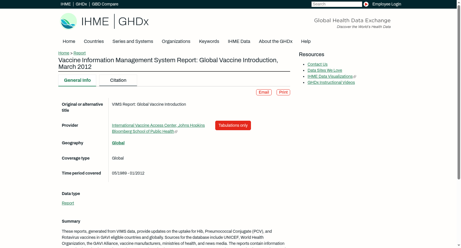 Vaccine Information Management System Report: Global Vaccine Introduction, March 2012 数据集图片