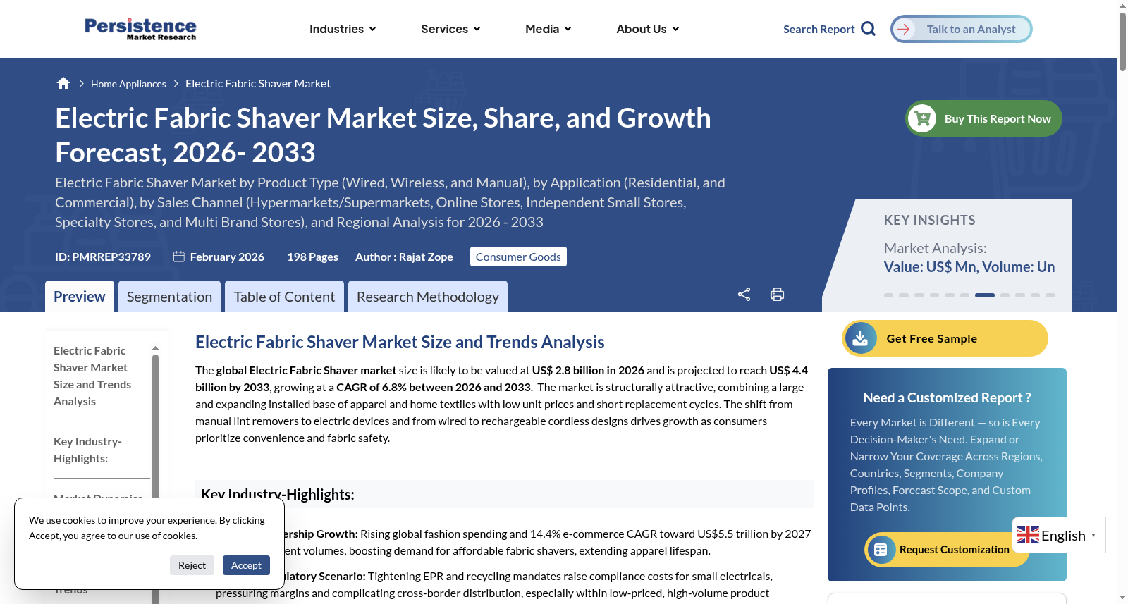 Electric Fabric Shaver Market - Persistence Market Research 数据集图片