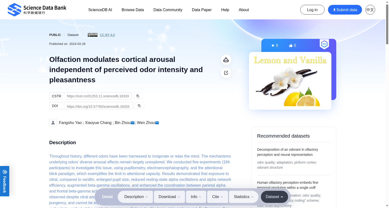 Olfaction modulates cortical arousal independent of perceived odor intensity and pleasantness 数据集图片