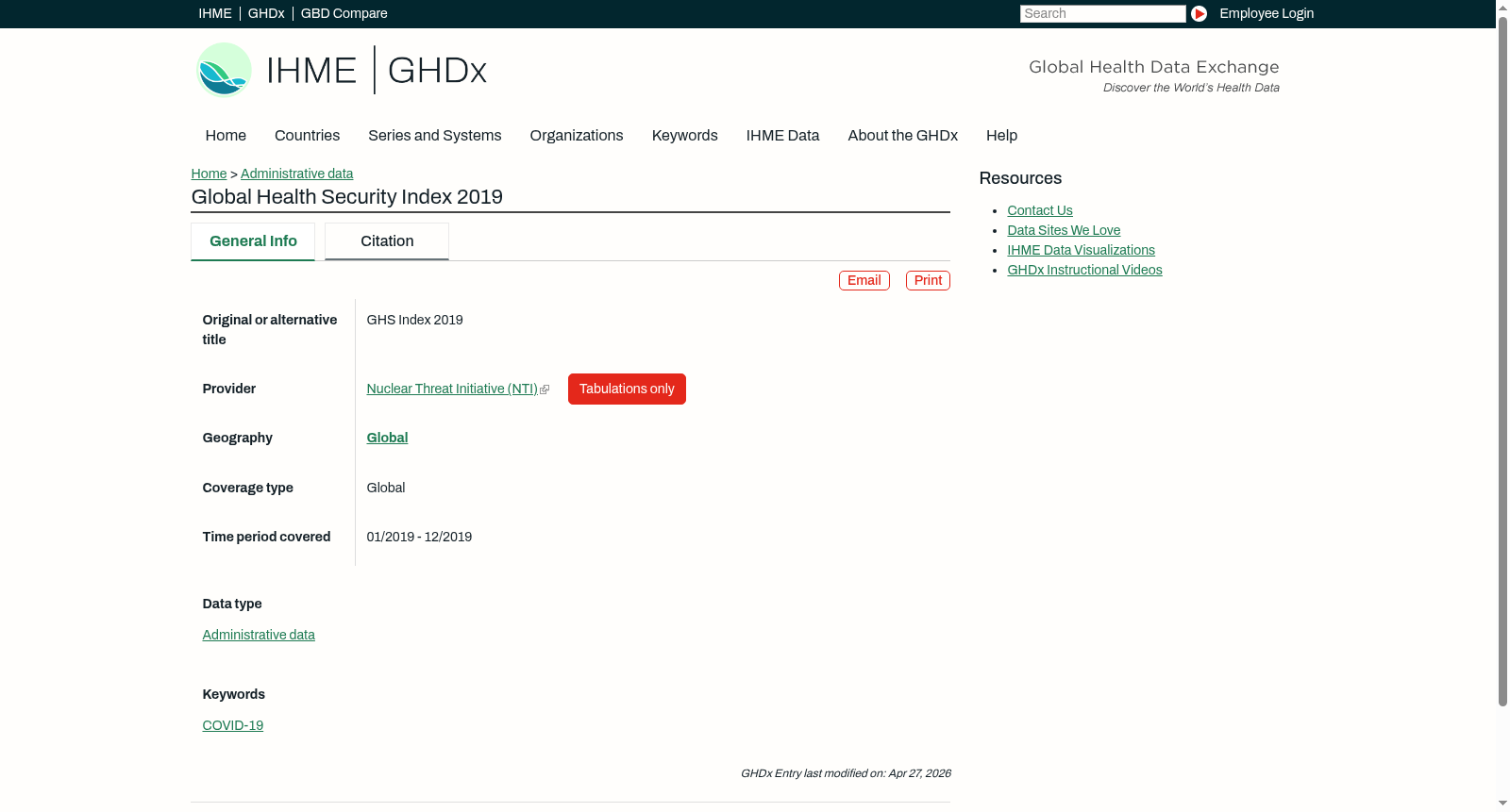Global Health Security Index 2019 数据集图片