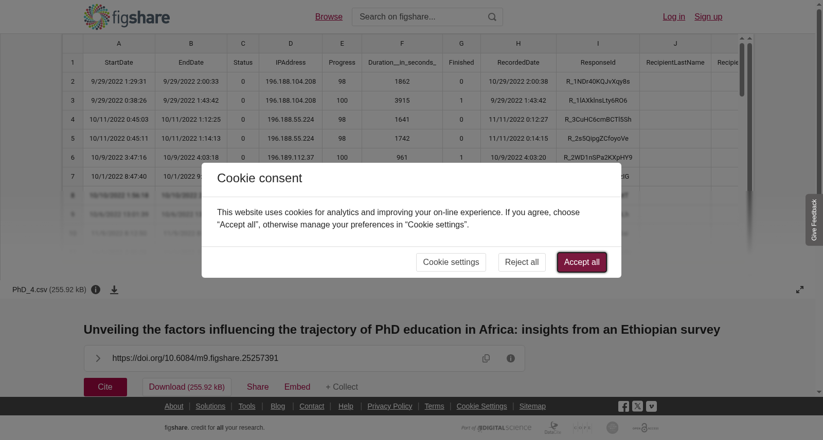 <b>Unveiling the factors influencing the trajectory of PhD education in Africa: insights from an Ethiopian survey</b> 数据集图片