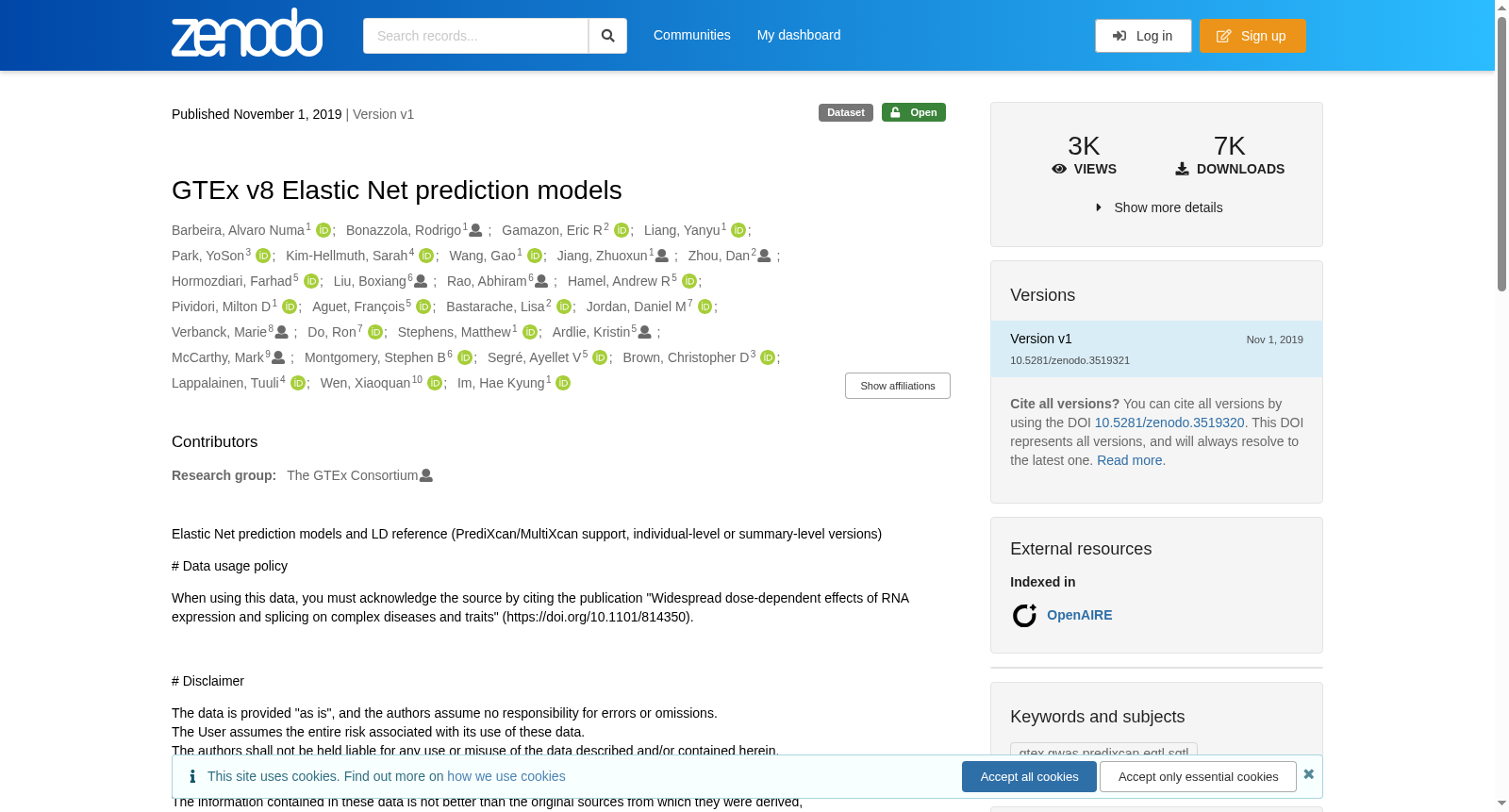 GTEx v8 Elastic Net prediction models 数据集图片