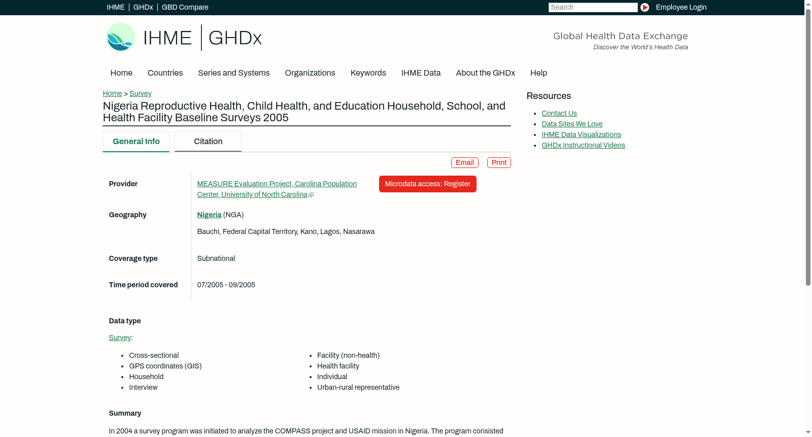 Nigeria Reproductive Health, Child Health, and Education Household, School, and Health Facility Baseline Surveys 2005 数据集图片