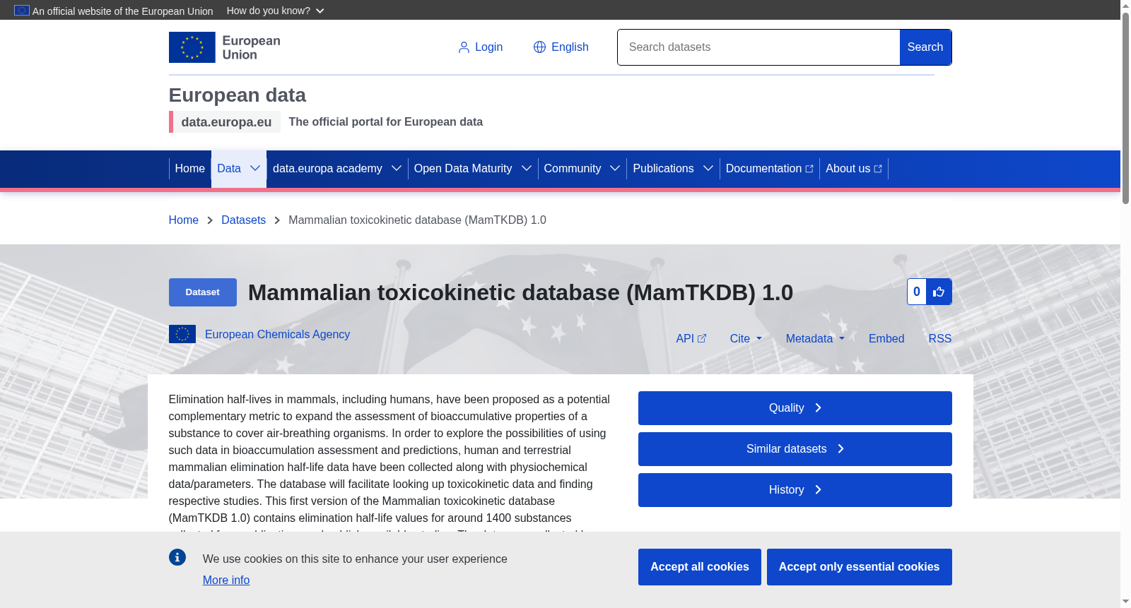 Mammalian toxicokinetic database (MamTKDB) 1.0 数据集图片