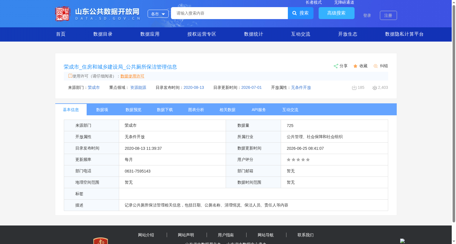 荣成市_住房和城乡建设局_公共厕所保洁管理信息 数据集图片