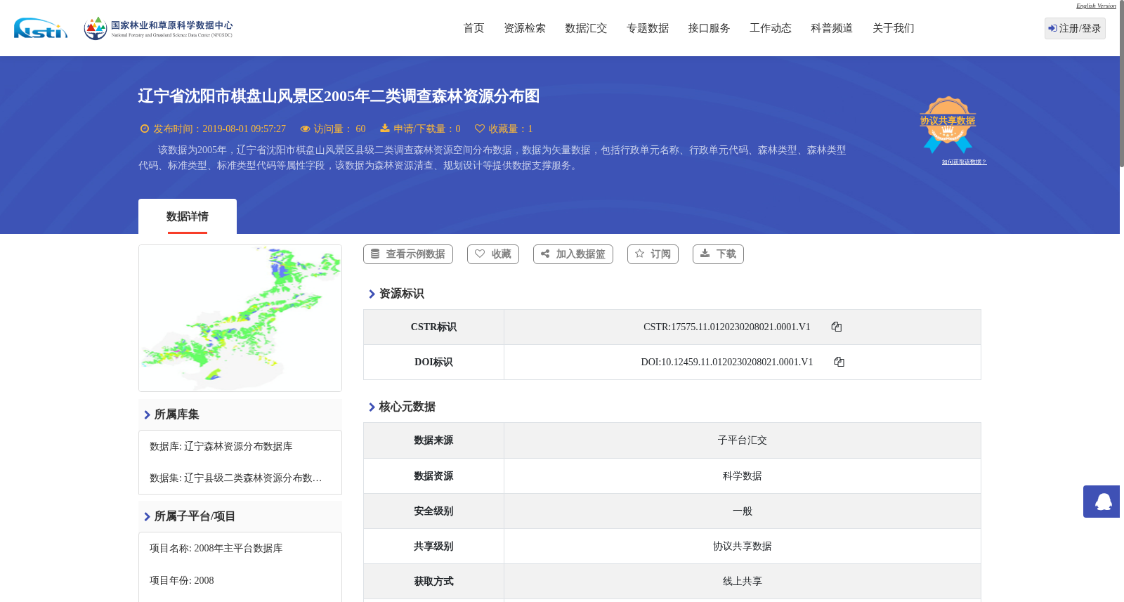 辽宁省沈阳市棋盘山风景区2005年二类调查森林资源分布图 数据集图片