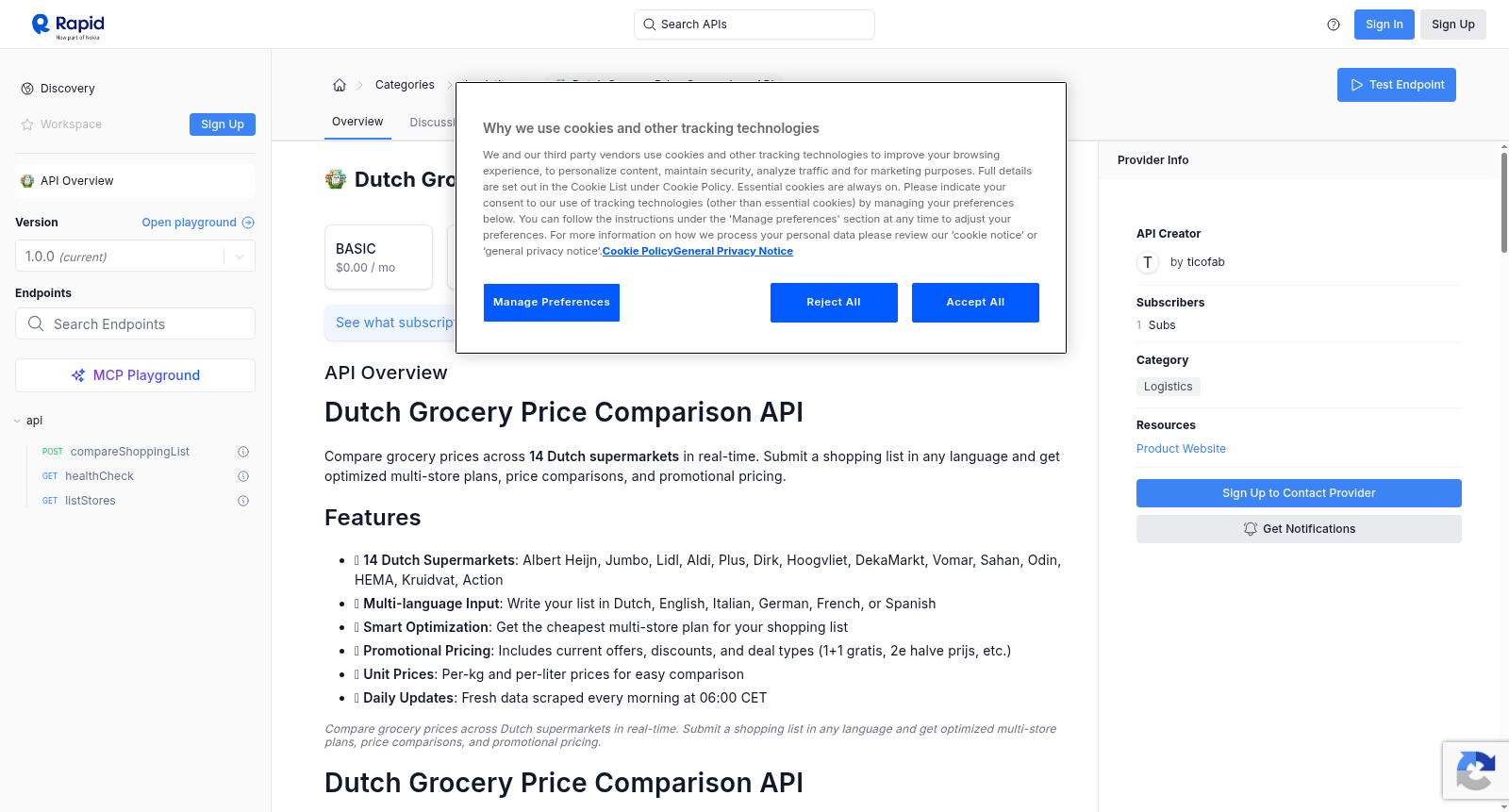 Dutch Grocery Price Comparison API 数据集图片