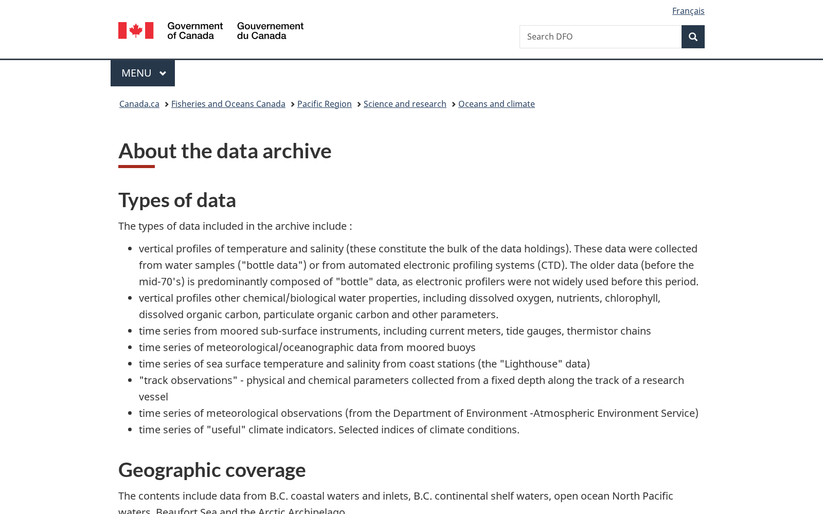 Fisheries and Oceans Canada Pacific Region Data Archive 数据集图片