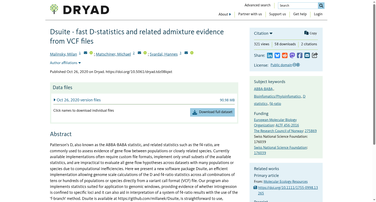 Dsuite - fast D-statistics and related admixture evidence from VCF files 数据集图片
