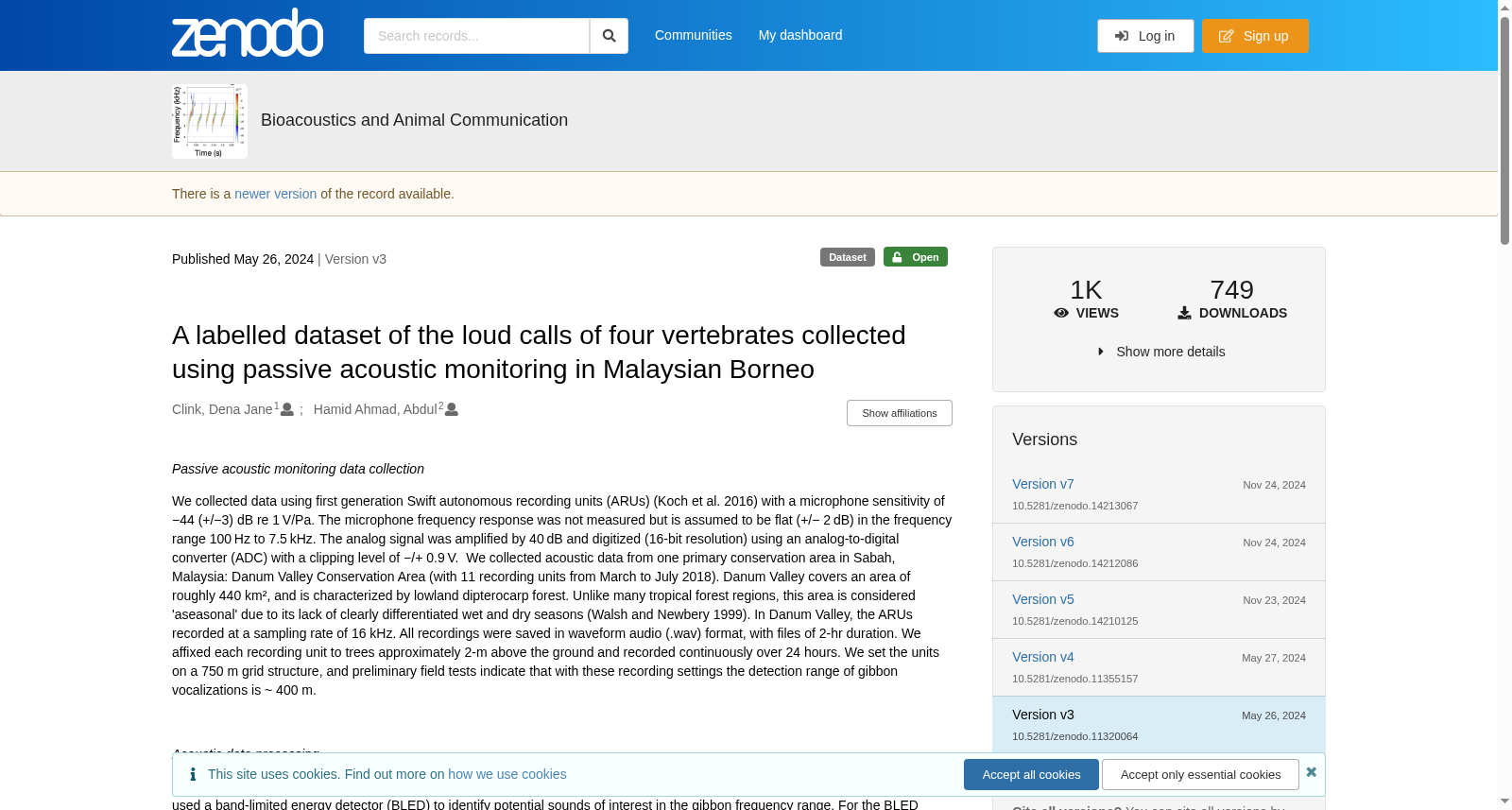 A labelled dataset of the loud calls of four vertebrates collected using passive acoustic monitoring in Malaysian Borneo 数据集图片