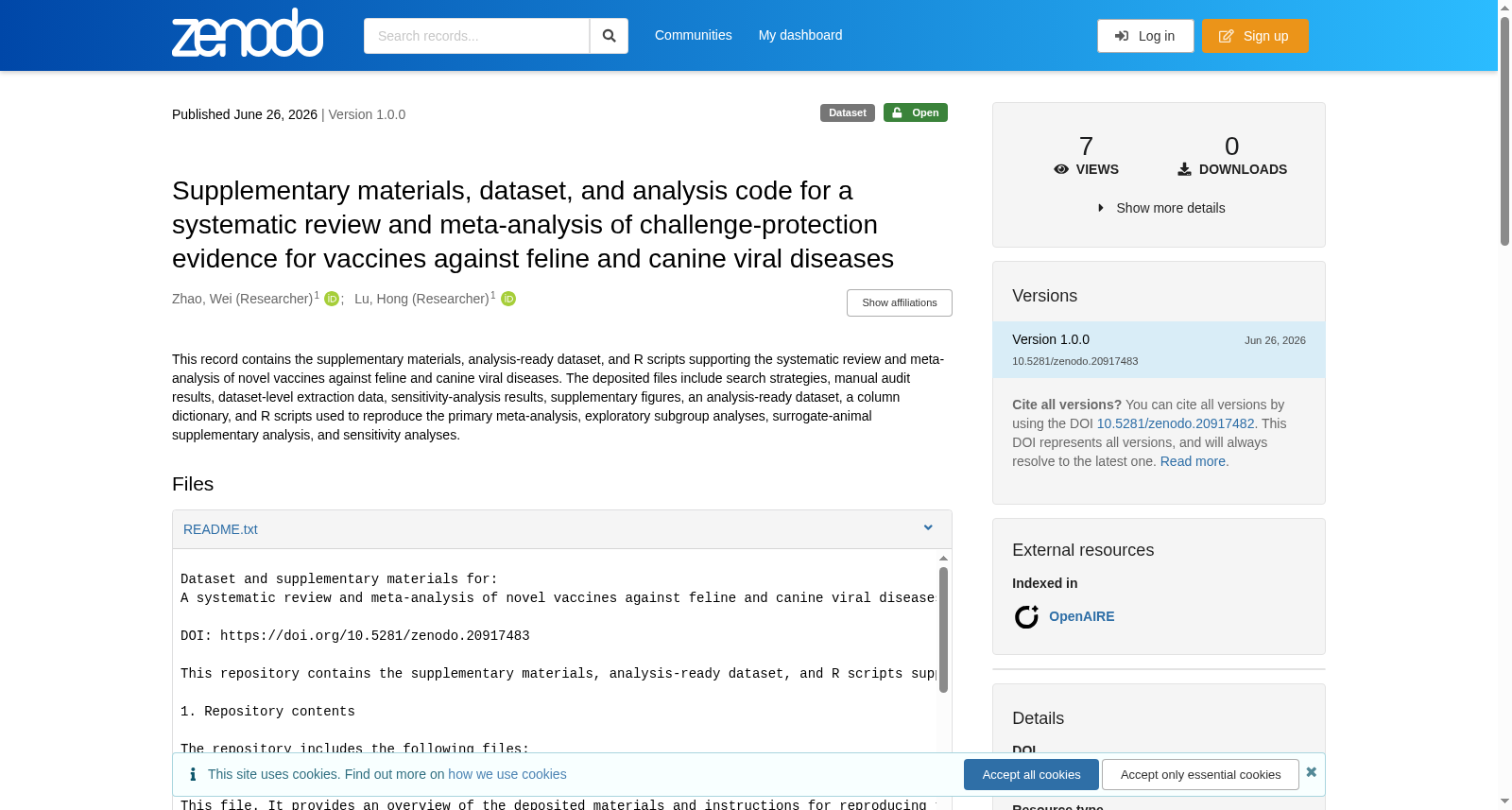 Supplementary materials, dataset, and analysis code for a systematic review and meta-analysis of challenge-protection evidence for vaccines against feline and canine viral diseases 数据集图片