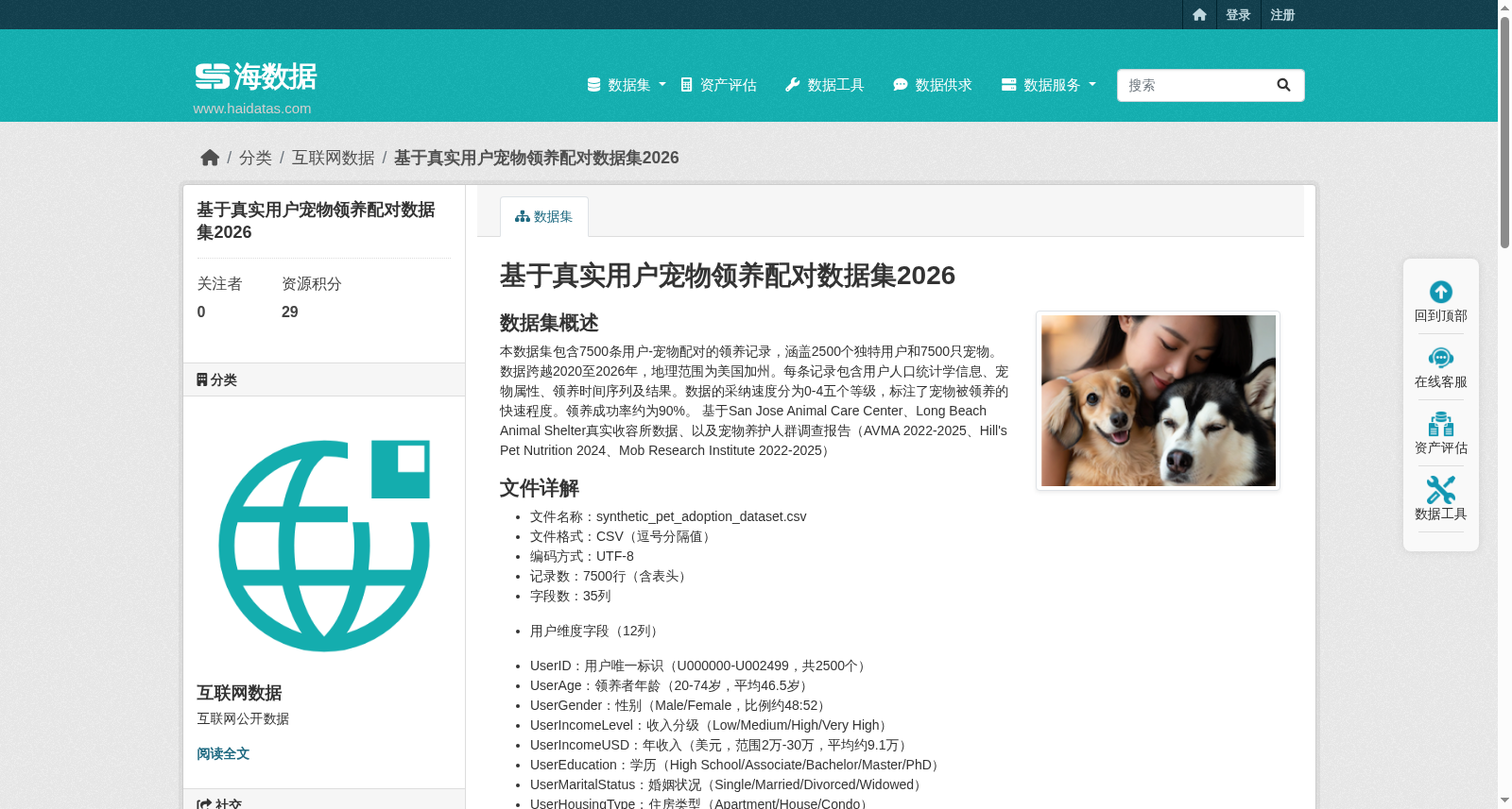 基于真实用户宠物领养配对数据集2026 数据集图片