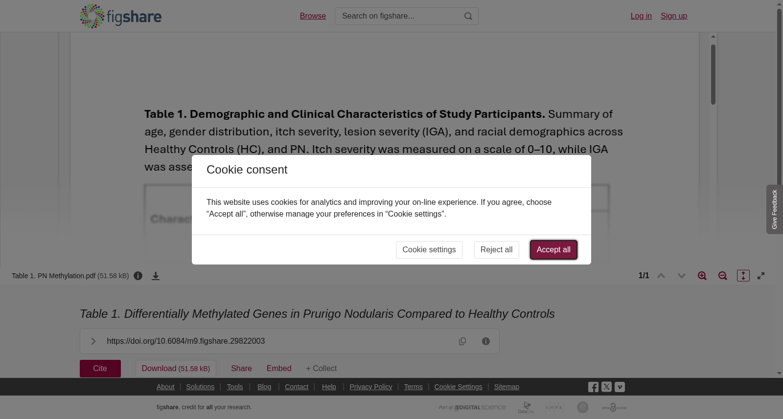 <i>Table 1. Differentially Methylated Genes in Prurigo Nodularis Compared to Healthy Controls</i> 数据集图片