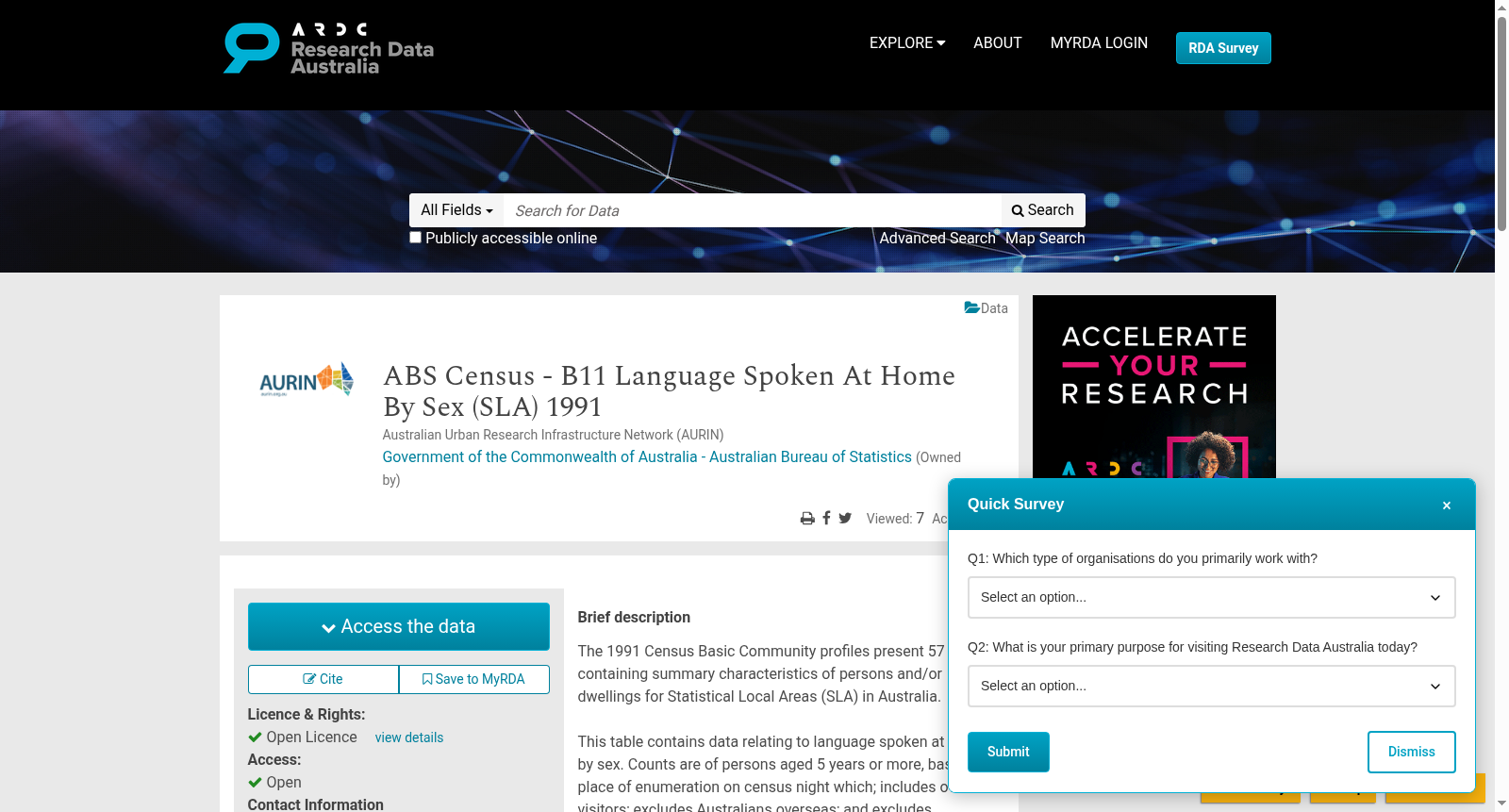 ABS Census - B11 Language Spoken At Home By Sex (SLA) 1991 数据集图片