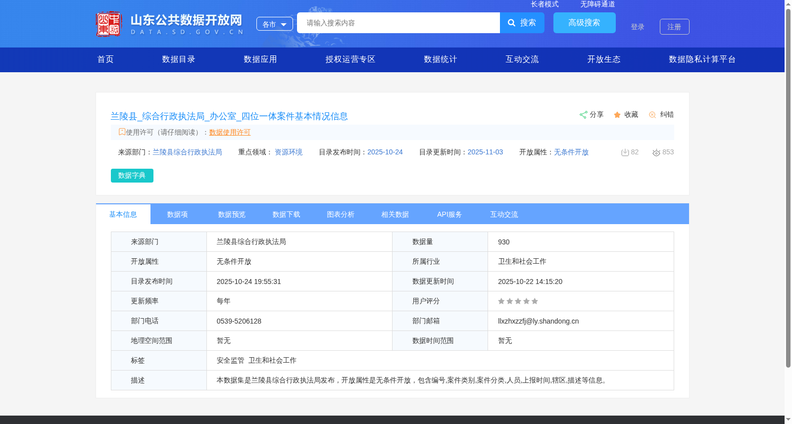 兰陵县_综合行政执法局_办公室_四位一体案件基本情况信息 数据集图片