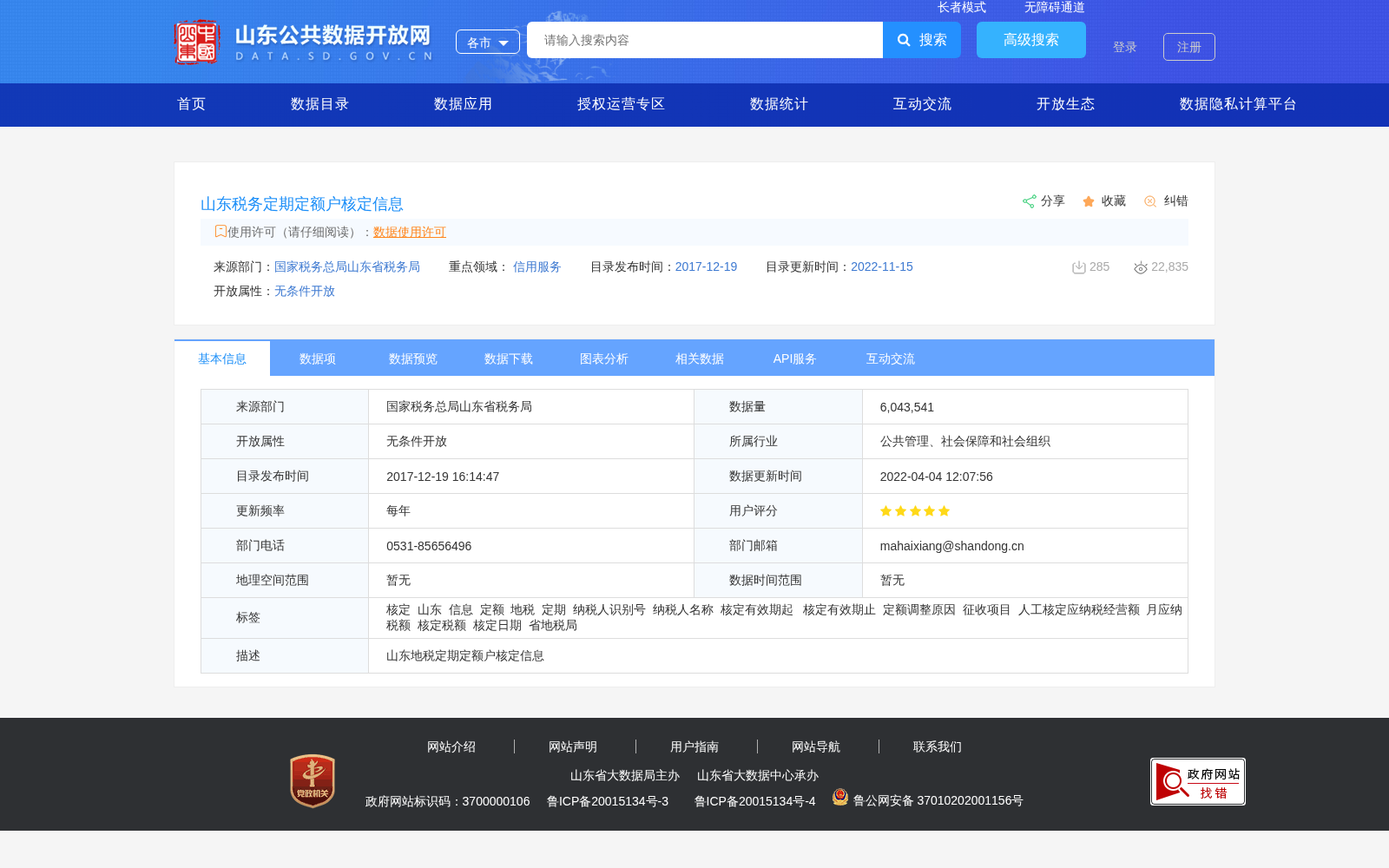 山东税务定期定额户核定信息 数据集图片